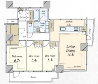 ザ・パークハウス三田ガーデン タワー棟【11階】の間取り