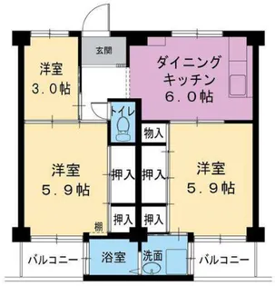 ビレッジハウス宮の前3号棟【3階】の間取り