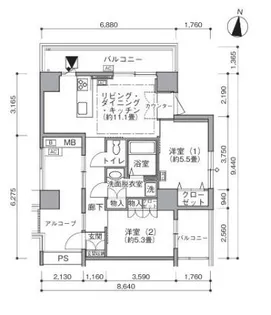 東雲キャナルコートCODAN19号棟【8階】の間取り