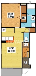 カレントハウスA【1階】の間取り