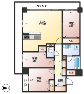 グラントリアノン緑地公園【4階】の間取り