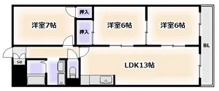 ヴィラスリースター住之江【7階】の間取り