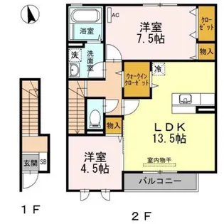モダンコート鳴下 A棟【2階】の間取り