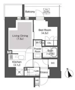 ベルビュー千代田飯田橋【Belle Vue 千代田飯田橋】【11階】の間取り