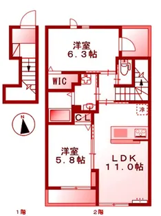 フォンターナI【2階】の間取り