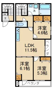 クリエオーレ牧野阪【3階】の間取り