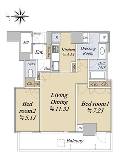 プレミストタワー大阪新町ローレルコート【31階】の間取り