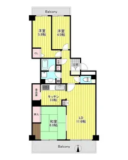 ヴィルヌーブ南越谷A棟【11階】の間取り