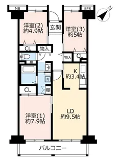URプロムナード本牧【3階】の間取り