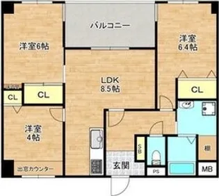 楠葉並木レジデンススクエア(旧 柴野ハイツ)【3階】の間取り