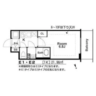 エスリード大阪城南グランデュクス【6階】の間取り