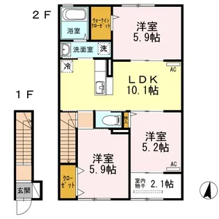 サングリーン 3LDKBTS【2階】の間取り