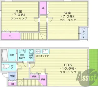 アルモニ吉成【1階】の間取り