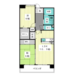 アーバンラフレ虹ヶ丘西5号棟【1階】の間取り