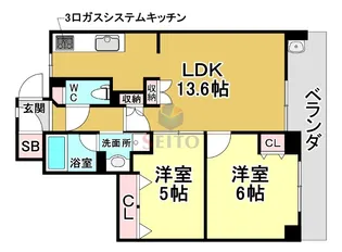 セレッソコート豊中長興寺【4階】の間取り