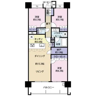 MJRザ・ガーデン下大利(0005489)【5階】の間取り