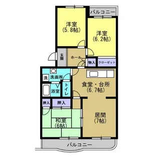 サニーコート住吉 A棟【3階】の間取り