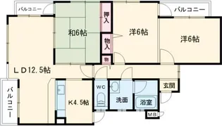 富雄サンパレスI号館【3階】の間取り