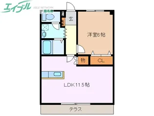 コーキア富洲原【1階】の間取り