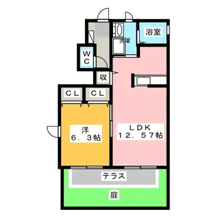 クレールコート旭前B棟【1階】の間取り