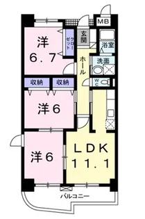 老松町3LDKマンション【5階】の間取り