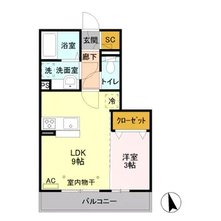 D-ROOM ペルス・ネージュ305【3階】の間取り