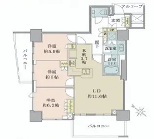プラウドタワー千代田富士見レジデンス【5階】の間取り