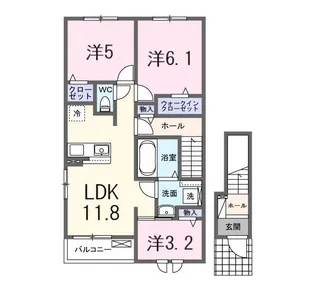 (仮)井手町多賀アパート【2階】の間取り