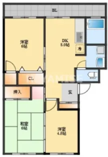 レイクサイドハイツC【4階】の間取り