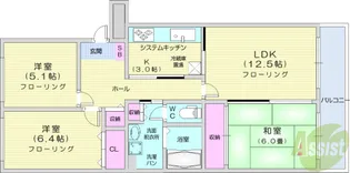 志づか米ヶ袋マンション【3階】の間取り