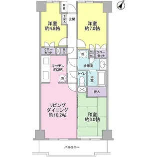 神奈川県横浜市都筑区茅ケ崎南5【マンション】の間取り