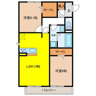 岐阜県羽島郡岐南町若宮地3【アパート】の間取り