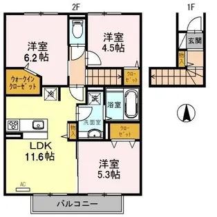 セジュール・プルニエ2 A棟【2階】の間取り