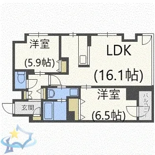 レジディア南1条【15階】の間取り