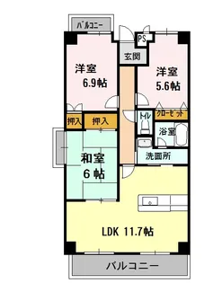 ピュアハイツ観音寺II【4階】の間取り