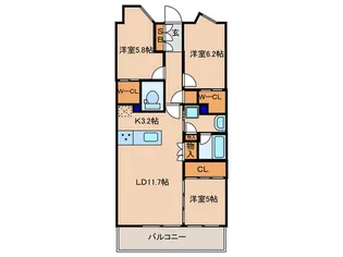 デュオヒルズ京都桂川【1階】の間取り