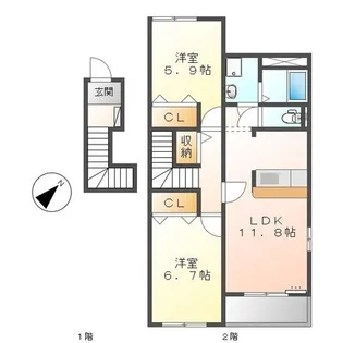 スターウェーブ千代崎【2階】の間取り