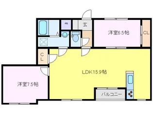2LDKの間取り画像