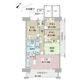 千葉みなとパークハウス 弐番館【11階】の間取り
