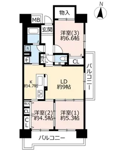 UR西国分寺ゆかり参番街【9階】の間取り