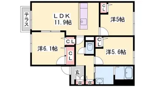 シャーメゾン六分一B【1階】の間取り