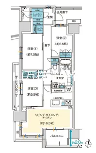 スカイプラザ・ユーカリが丘 ゲートフロント【13階】の間取り