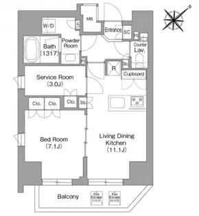 The glow Mita【7階】の間取り