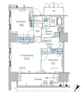 HARUMI FLAG PORT VILLAGE A棟【13階】の間取り