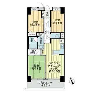 ライオンズマンション下総中山第3【11階】の間取り