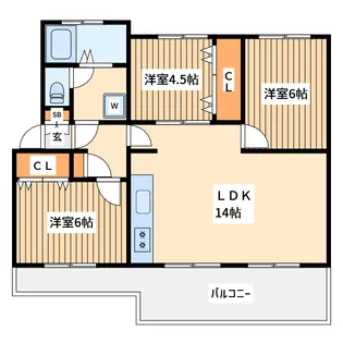 西けやき台団地9号棟【4階】の間取り