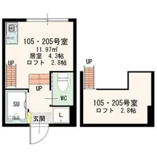 シャンブル東新宿【2階】の間取り