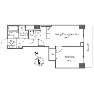 京葉線 八丁堀駅 徒歩7分 リフォーム済 1LDK【21階】の間取り