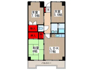 砂サンシャインシティ3番館【6階】の間取り