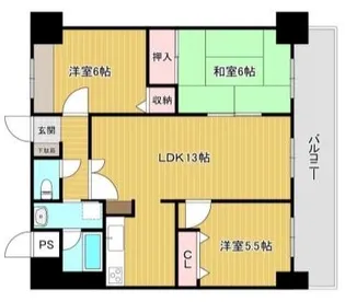フェリエス桃山【6階】の間取り